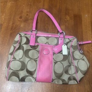 Coach Signature Canvas Bag with Pink Accents